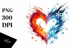 Simple Paint Brush Style Heart made of Fire and Ice PNG Product Image 1