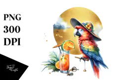 Parrot in Beachwear with Cocktail, Gold Foil Circle, Product Image 1