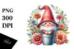 Cute GNOME with Zinnia Floral Frame PNG Product Image 1