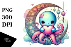 Baby Octopus on Half Moon PNG Product Image 1