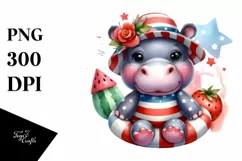 Colorful Hippo Dressed USA Flag | Sublimation | Clipart Product Image 3