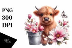 Baby Highland Cow Magnolia Frame | Sublimation | Clipart Product Image 1