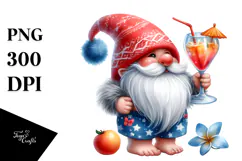 Whimsical Gnome with Cocktail, Watercolor PNG Product Image 1