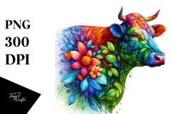 Vibrant Abstract Flower Cow PNG Product Image 3
