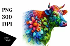 Vibrant Abstract Flower Cow PNG Product Image 3
