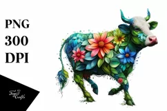 Vibrant Abstract Flower Cow PNG Product Image 3
