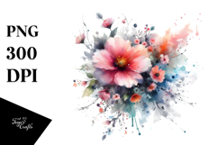 Spring Flower with Splashes, Watercolor PNG Product Image 1