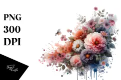 Spring Flower with Splashes, Watercolor PNG Product Image 1