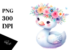 Pastel Swan with Flower Crown, Transparent PNG Product Image 1
