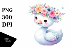 Pastel Swan with Flower Crown, Transparent PNG Product Image 1
