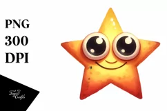Watercolor Funny Star with Big Eyes PNG Product Image 1