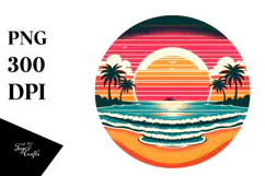 Retro Beach Sunset Tshirt Design PNG Product Image 1