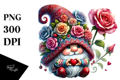 Valentine Gnome with Roses, Transparent PNG Product Image 1
