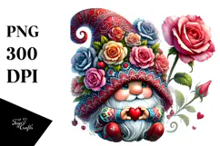 Valentine Gnome with Roses, Transparent PNG Product Image 1