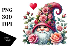 Detailed Valentines Gnome with Roses, PNG Product Image 1