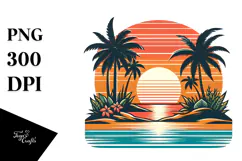 Retro Tropical Island Sunset, Tshirt Vector Style, PNG Product Image 1