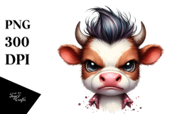 Funny Baby Cow with Cool Looking Hair PNG Product Image 1
