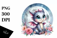Cute Baby Dragon Smiling on the Moon Clipart Product Image 1