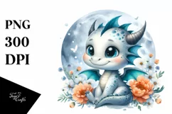 Cute Baby Dragon on Moon |Watercolor Splash Product Image 1