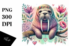 Colorful Digital Painting with Boho Walrus PNG Product Image 1