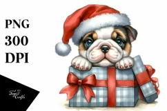 Energetic Bulldog with Santa Hat PNG Product Image 1