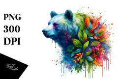 Vibrant Bear with Plant Leaves, Transparent PNG Product Image 1