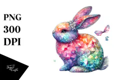 Colorful Diamond Bunny on Splashy Background PNG Product Image 1