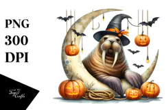 Halloween Walrus on Moon, High-Res PNG Product Image 1