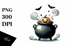 Funny Halloween Clipart with Cauldron PNG Product Image 1