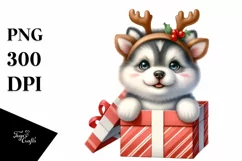 Interactive Siberian Husky with Reindeer Horns PNG Product Image 3