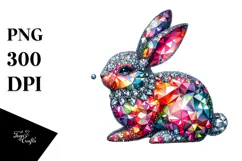 Colorful Diamond Bunny on Splashy Background PNG Product Image 1