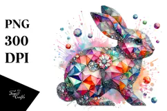 Colorful Diamond Bunny on Splashy Background PNG Product Image 1