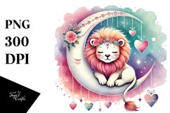 Colorful Boho Lion Sitting on Half Moon PNG Product Image 1