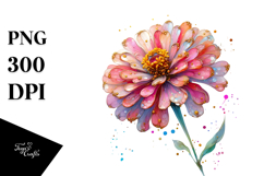 Zinnia with Golden Insertions, Watercolor Splash, PNG Product Image 1