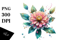 Zinnia with Golden Insertions, Watercolor Splash, PNG Product Image 1