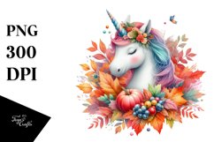 Colorful Unicorn in Autumn Scene PNG Product Image 1