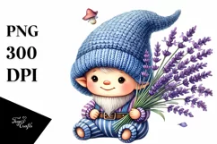 Cute Baby Gnome with Lavender PNG Product Image 1