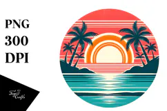 Retro Tropical Island Sunset, Transparent PNG Product Image 1