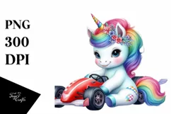 Colorful Unicorn with Race Car PNG Product Image 3