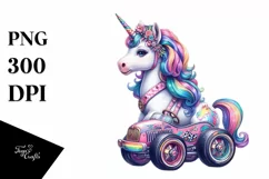 Colorful Unicorn with Race Car PNG Product Image 1
