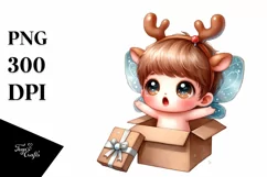 Expressive Butterfly with Reindeer Horns PNG Product Image 1