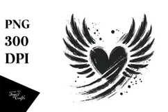 Fire Paintbrush Heart with Wings PNG Product Image 1