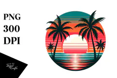 Retro Tropical Sunset Tshirt Design PNG Product Image 1