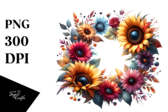 Colorful Floral Frame with Sunflower, High-Res PNG Product Image 1