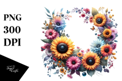 Colorful Floral Frame with Sunflower, High-Res PNG Product Image 1