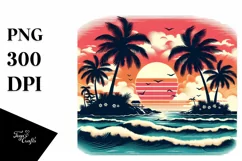 Retro Tropical Island Sunset Tshirt Style Clipart Product Image 3