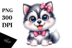 Happy Cute Cartoon Siberian Husky PNG Product Image 1