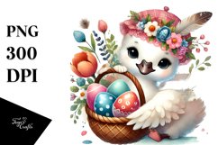 Baby Swan with Basket of Eggs PNG Product Image 1