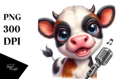 Cute Singer Baby Cow PNG Product Image 1