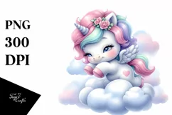 Cute Baby Unicorn Cloud Puff | Sublimation | Clipart Product Image 1